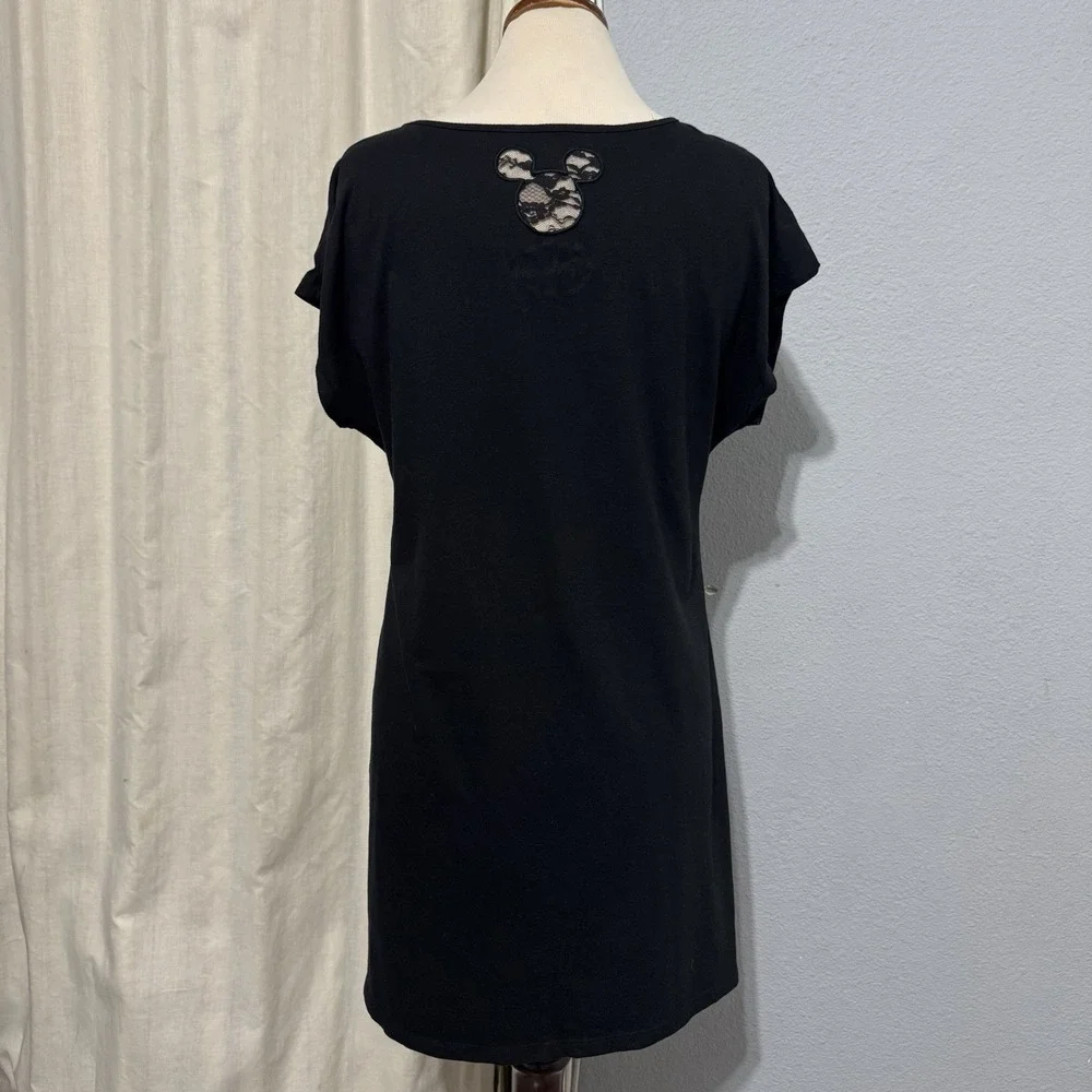 Disney Black Mickey Mouse Front Scoop Neck Short Sleeve‎ Sleepshirt Dress L-XL